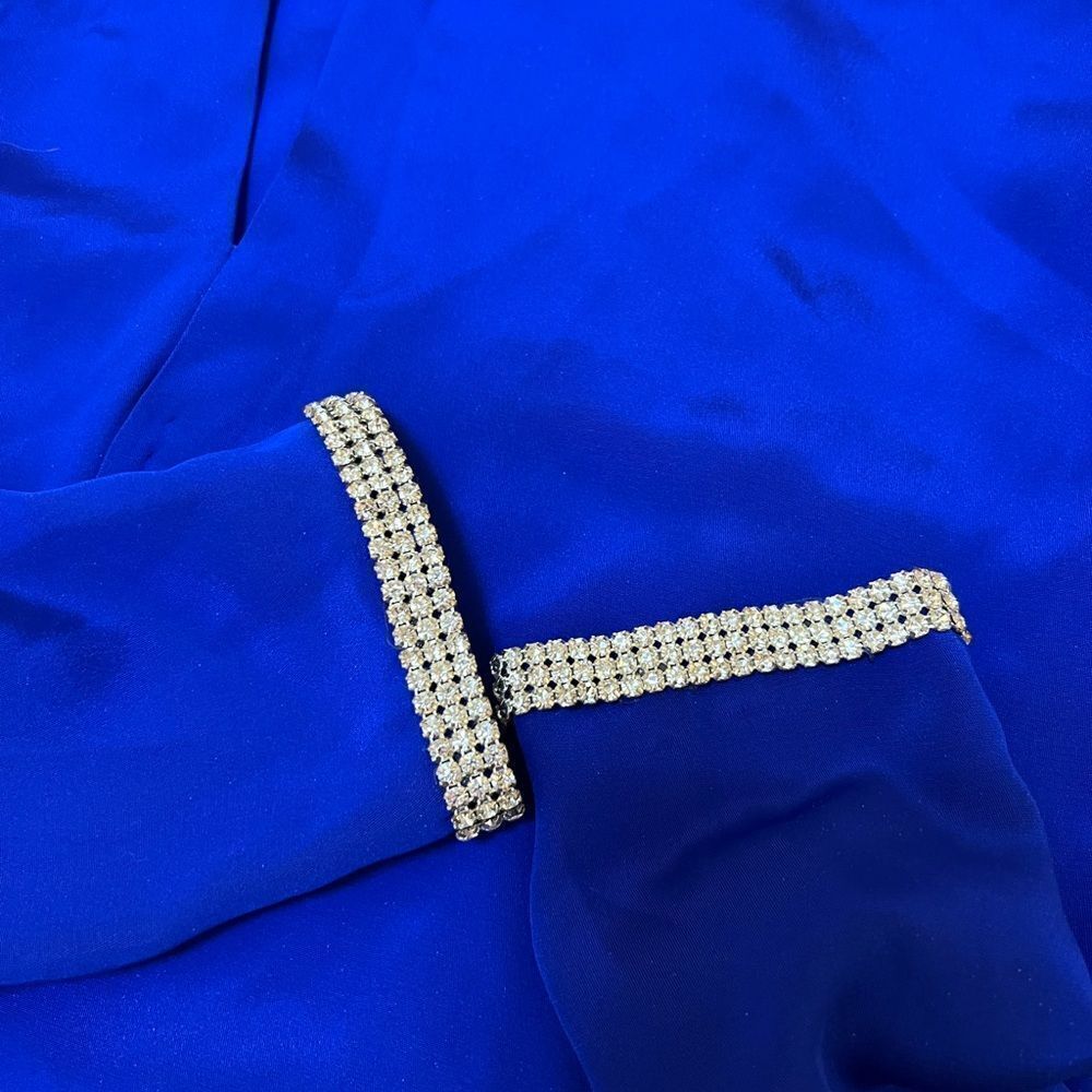 Jaw Dropping Vintage 1960’s / 1970s Neon Cobalt Rhinestone Trim Dress - Picture 12 of 13